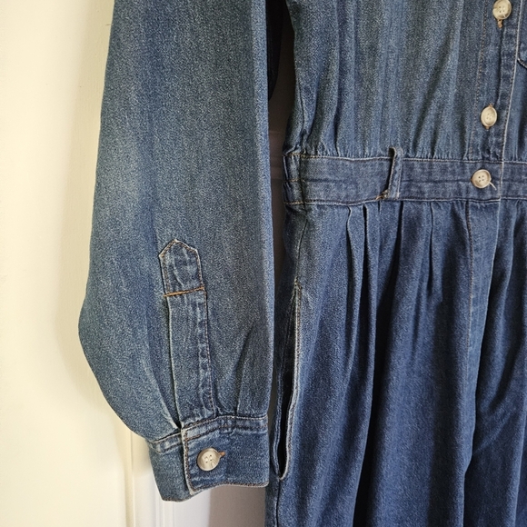 Vintage long‎ sleeve denim cinched waist midi shirtdress - Picture 2 of 6